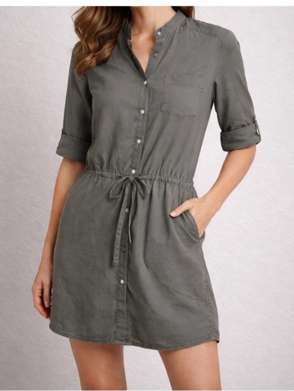 JAMES PERSE linen button down dress drawstring waist olive green size medium
